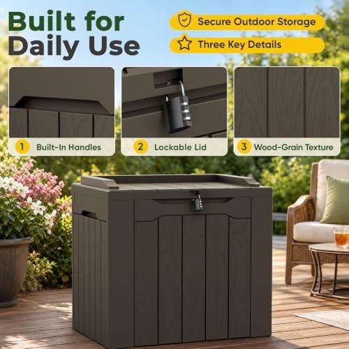 Flamaker 2 Pack Deck Box 31 Gallon Waterproof Resin Storage Box with Lid