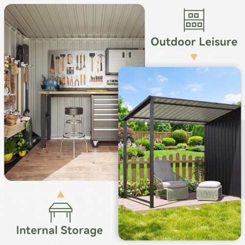 Aoxun 12'x3.5' Outdoor Storage Shed & Hardtop Gazebo Combo Black
