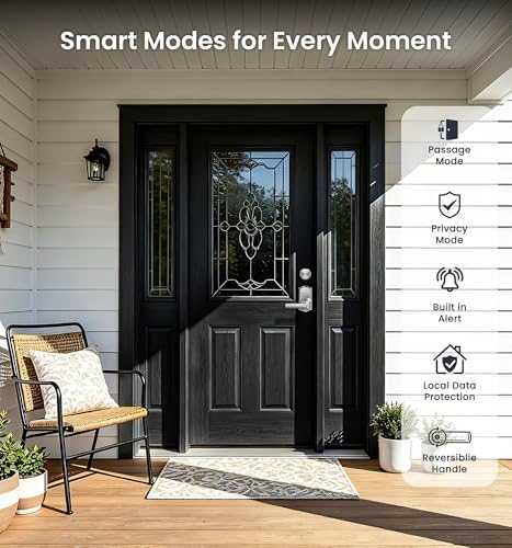 Veise VE029-E WiFi Smart Lever Lock with Non-Keyed Deadbolt, Satin Nickel