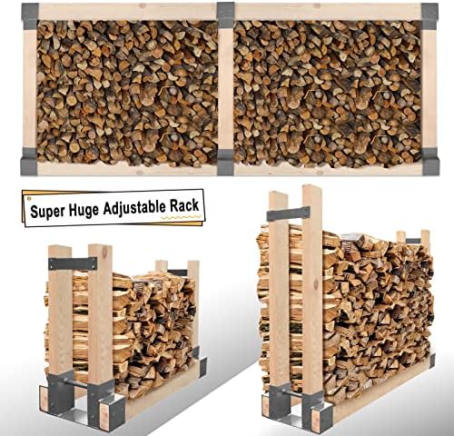 MOFEEZ Outdoor Firewood Log Storage Rack 2x4 Bracket Kit, Fireplace Wood Storage Holder, Adjustable to Any Length - Grey, Two Bases