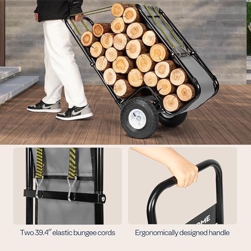 VIVOHOME Firewood Log Cart Carrier with Rubber Wheels Medium Without Cover
