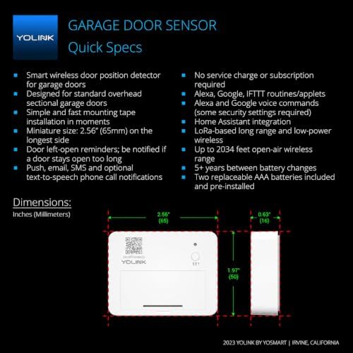 YoLink 1/4 Mile World's Longest Range Smart Wireless Garage Door Opener, App Control, Compatible with Alexa IFTTT, YoLink Hub Required
