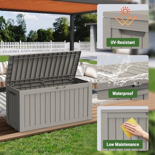 Mars Villa 72 Gallon Deck Box, Outdoor Storage Box, Outside Bin, Grey