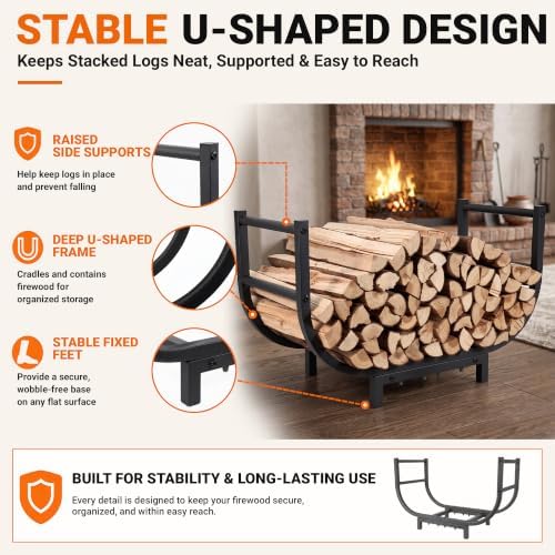 YQBRAO 24-Inch Firewood Rack, 500 lb Heavy-Duty Steel Log Holder