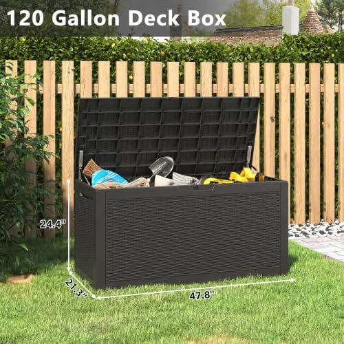 120 Gal Outdoor Storage Box Waterproof Lockable,Deck Box,Gas Lift,Black