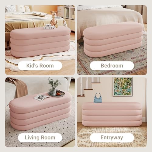 Busaurus Storage Ottoman Bench Upholstered Fabric Storage Bench for Bedroom End of Bed Aesthetic Large Oval Ottoman for Living Room Entryway (Pink)