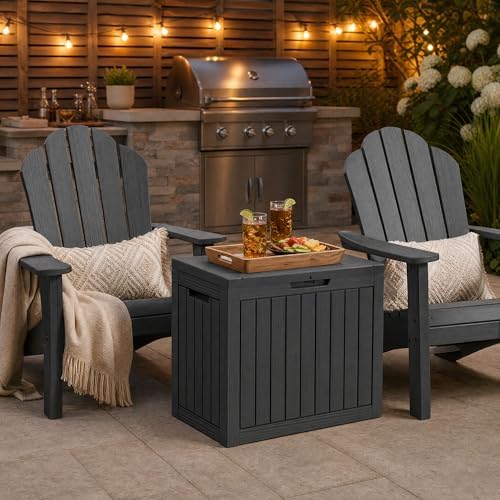 Outdoor Storage Box Resin Deck Box Waterproof Black 51 Gallon