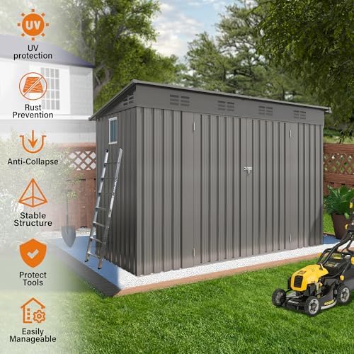 9x4 FT Outdoor Storage Shed, Metal Garden Shed with Window, Outside Tool Sheds with Lockable Hinged Doors, Waterproof Storage Building with 6 Air Vents for Backyard, Patio, Lawn, Gray