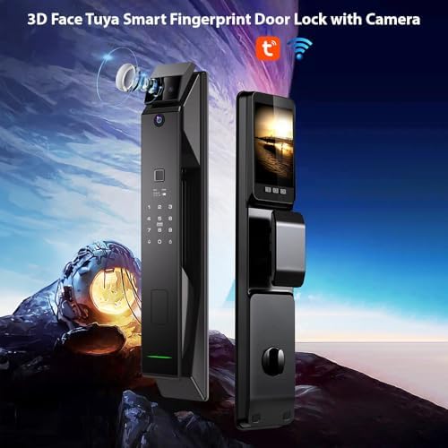 Smart Fingerprint Door Lock with Camera, 3D Face Recognition Keyless Entry Door Lock, Aluminum Alloy Biometric Smart Door Lock, 6 Unlock Mode for 40-120mm Thickness Door, with 4200mAh Battery