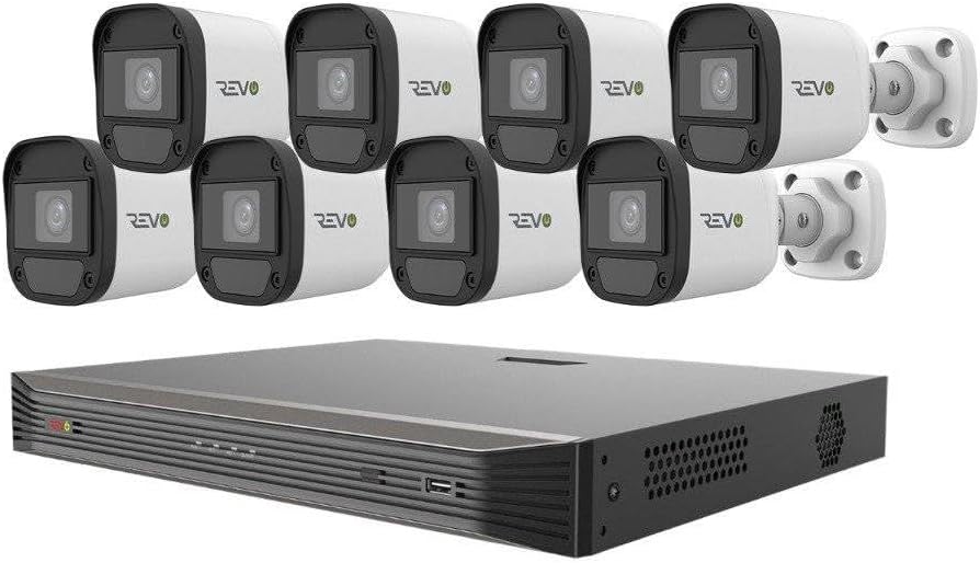 REVO America Ultra 16 Ch. 2TB HDD IP NVR Video Surveillance System, 8 x 4MP IP Bullet Cameras - Remote Access via Smart Phone, Tablet, PC & MAC, Black (nvr) & Cameras (White) (RU162ABNDL-1)