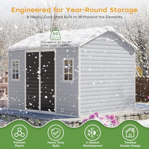 WACASA 10x8 FT Large Resin Plastic Outdoor Storage Shed with Floor
