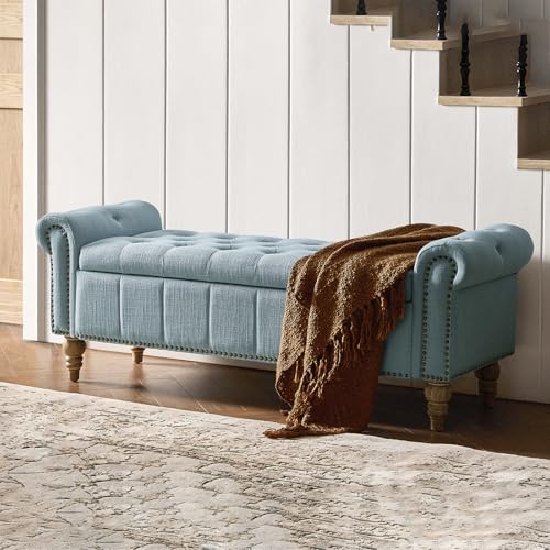 HULALA HOME Farmhouse Storage Bench, Blue