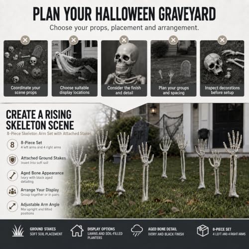 Halloween Skeleton Arms and Hands, 8-Piece Outdoor Yard Decorations Set