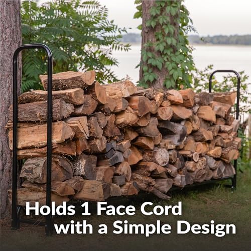 Sunnydaze Heavy-Duty Steel Outdoor 4 ft Firewood Rack with Cover, Black