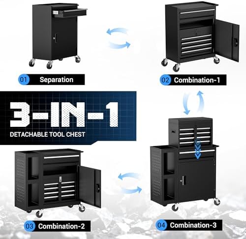 5 Drawer Rolling Tool Chest, 3-in-1 Assembled Tool Cabinet