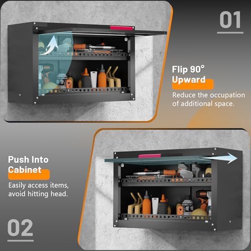 30" W Garage Wall Cabinet,Up Flip Door Metal Wall Cabinet with Adjustable Shelf,Wall Cabinets with Anti-Fall Rails for Workshop/Basement/Utility Room