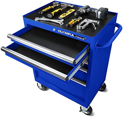 Olympia Tools 5-Drawer Tool Chest, 27-Inch Rolling Metal Tool Storage Cabinet with Casters, Locking System, Drawer Liner, 600 lbs Load Capacity, Blue