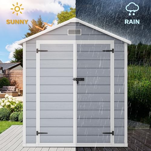 DWVO 6X4FT Resin Outdoor Storage Shed with Floor, Window & Vents, Tool Shed