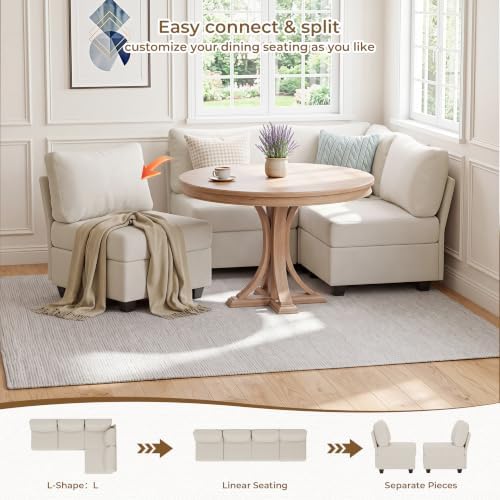 Breakfast Nook Bench with Storage, 4 Seats Modular Corner Banquette Seating