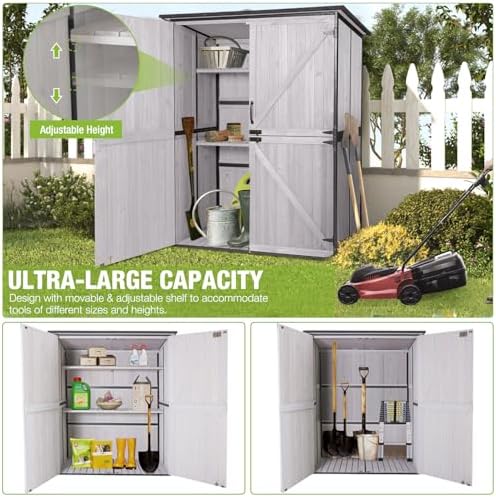 Outdoor Cabinet Storage Shed with Metal Frame Large Wooden Garden Shed Tool House with Floor,Door & Lock for Backyard Use