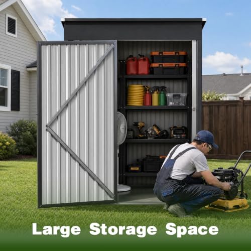 5 x 3 FT Outdoor Storage Shed, Waterproof Metal Garden Tool Shed with Sloped Roof, Lockable Door & Air Vents for Backyard Patio Lawn, Dark Gray