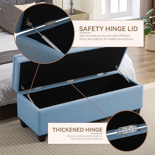 WUTUTUEE 50" Fabric Storage Ottoman Bench, Upholstered Rectangle End of Bed Storage Ottoman Tufted Living Room Bedroom Bench with Safety Hinge, Solid Wood Legs, Loads 500 lb(Light Blue)