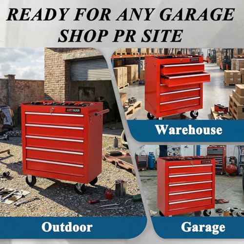 5 Drawers Rolling Tool Chest on Wheels, Multifunctional Tool Cart Tool Storage, Drawers Rolling Tool Trolley Organizer Tool Case for Garage,Warehouse,Workshop,Repair Shop (5 Drawers-Red)