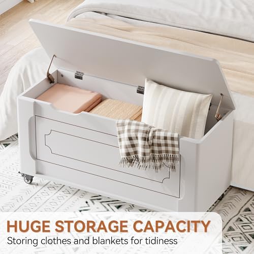 IDEALHOUSE Storage Chest, 39.4" Storage Bench Wooden Storage Trunk, White