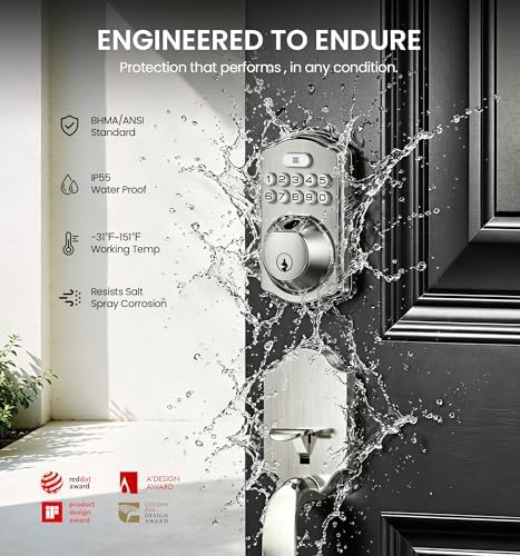 Veise VE012W-H Wi-Fi Smart Front Door Lock Set with Handle, Satin Nickel