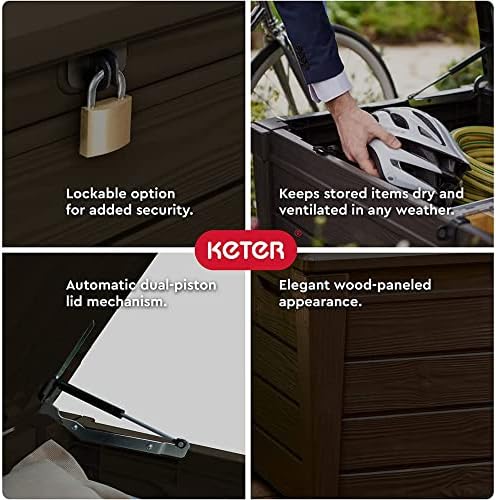 Keter Brightwood Outdoor Storage Deck Box, 120 Gallon, Brown, 2-Pack
