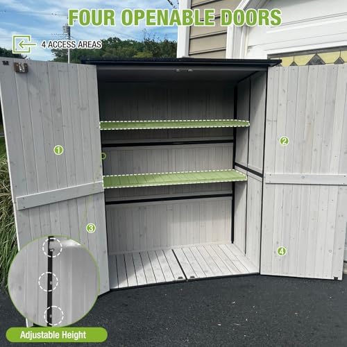 GUTINNEEN Outdoor Storage Shed with Metal Frame,Wooden Tool Cabinet with Adjustable Shelfs, House Garden Shed for Backyard Garden Patio Lawn
