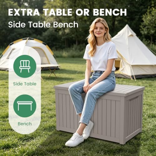 230 Gal Outdoor Storage Box, Lockable Waterproof Resin Deck Box w/Handles