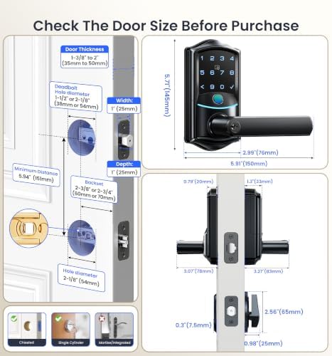 Veise VE029-E WiFi Smart Lever Lock with Non-Keyed Deadbolt, Matte Black
