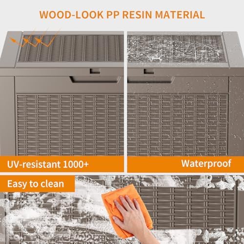 PatioZen 36 Gallon Deck Box Outdoor, Weatherproof Resin Patio Storage Box, Waterproof Outdoor Storage Boxes with Lid Lockable for Cushions, Garden Tools,Grey