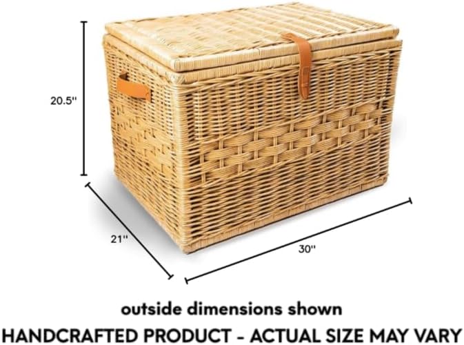 The Basket Lady Deep Wicker Storage Trunk, XL, Sandstone
