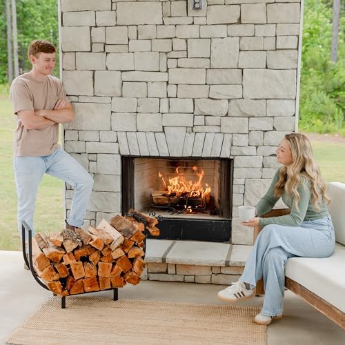FireProof Pros 32 Inch Curved Firewood Rack, Black