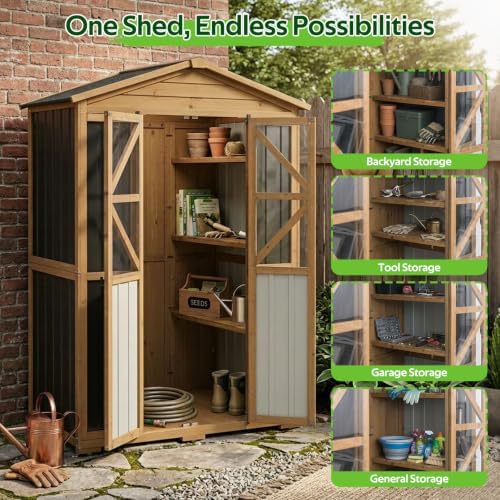 Outdoor Storage Cabinet Wooden Garden Shed with Shelves Lockable Doors