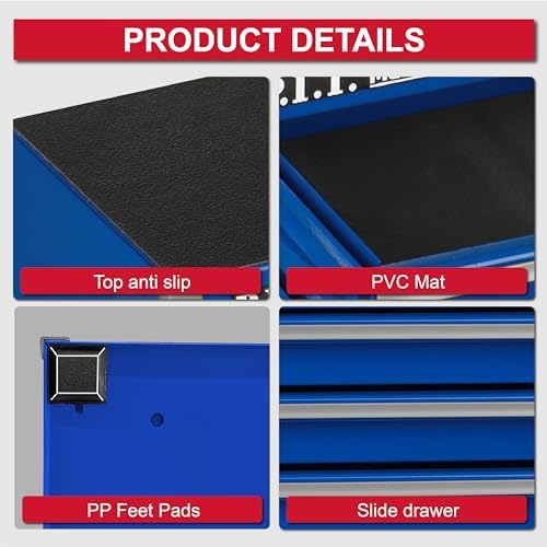 P.I.T. Mini Tool Box,Small Metal Toolbox Organizer with 5 Drawers,Blue