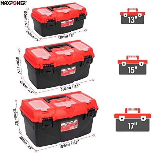 MAXPOWER 3-Piece Tool Box Set 13" 15" 17" Portable Tool Storage Organizer