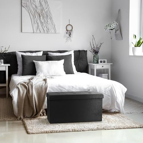 Sorbus Collapsible Storage Ottoman Bench (Black, Medium (15” x 30” x 15”))