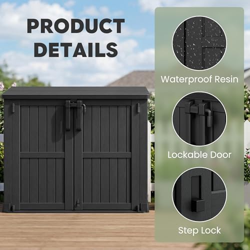 LHBcraft Outdoor Storage Cabinet 36 Cu Ft, Portable Horizontal Storage Shed with Lockable Doors, Easy to Assemble, Waterproof Outdoor Storage Box for Backyards