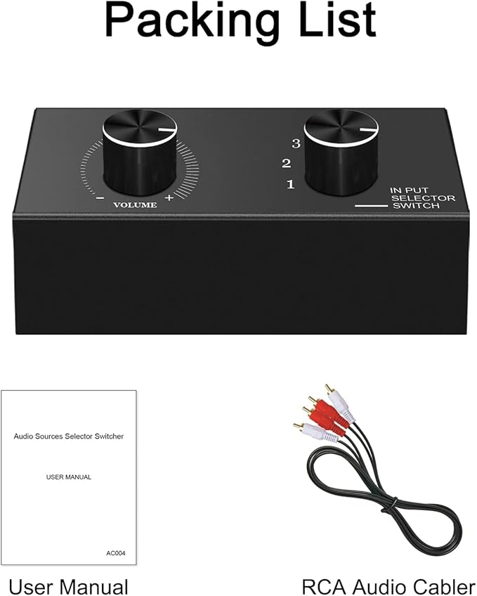 6-Way Audio Switcher, Right and Left Channel Stereo Audio Switcher, Plug & Play