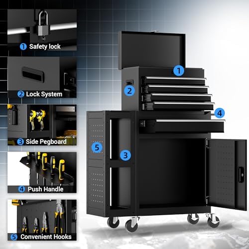 5 Drawer Rolling Tool Chest, 3-in-1 Assembled Tool Cabinet