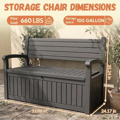 100 Gallon Outdoor Storage Bench, Lockable for Patio Furniture, Black