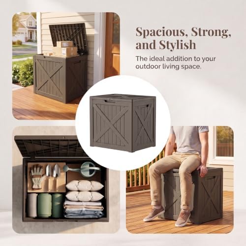 32 Gallon Waterproof Resin Storage Deck Box, Light Coffee