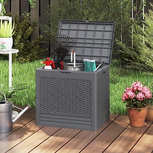 Tangkula 25 Gallon Waterproof Outdoor Storage Box with Lockable Lid