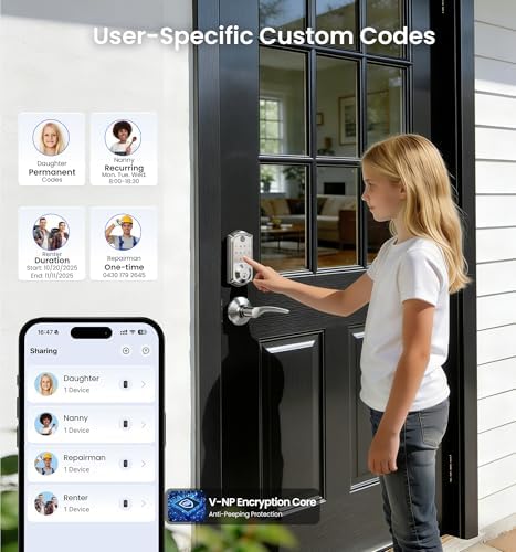 Veise VE017 Fingerprint Smart Door Lock with App Control, Satin Nickel