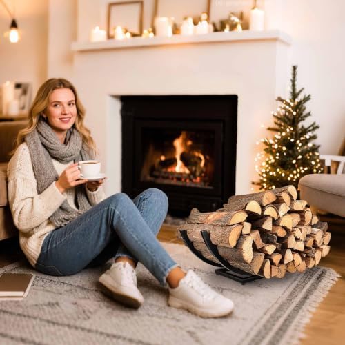 Curved Firewood Rack Holder Outdoor: 30 Inch Heavy-Duty Firewood Rack, Indoor/Outdoor Fireplace Log Holder - Rust-Resistant, Portable & Tool-Free Assembly