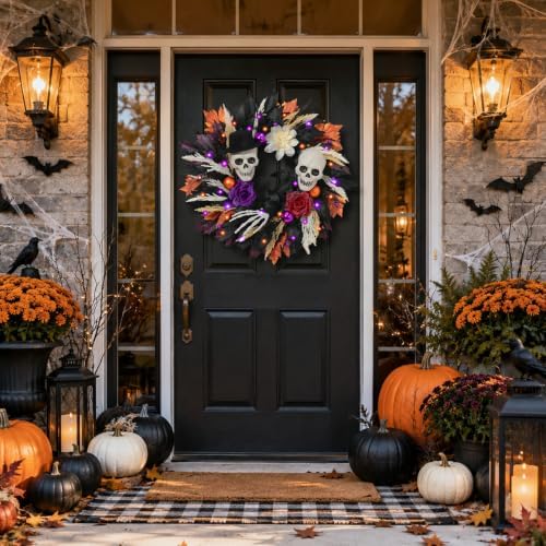 Waipfaru 24 Inch Halloween Wreath for Front Door, Halloween Door Wreath