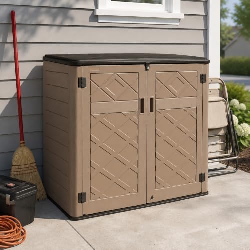 ADDOK Outdoor Storage Cabinet, 48 Cu.Ft Horizontal Resin Storage Shed